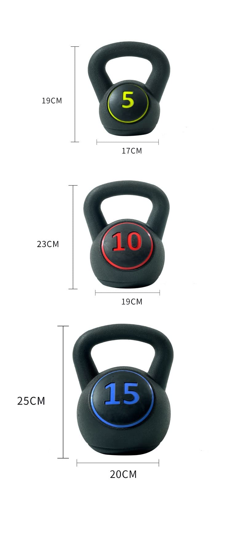 3pcs 3 Pieza Kettlebell Kettle Bell Set Pesss Sets Ejercicio Home Gym Rack Stand 5lb + 10lb + 15lb Libra Kettlebell Conjunto Equipo de Fitness Femenino