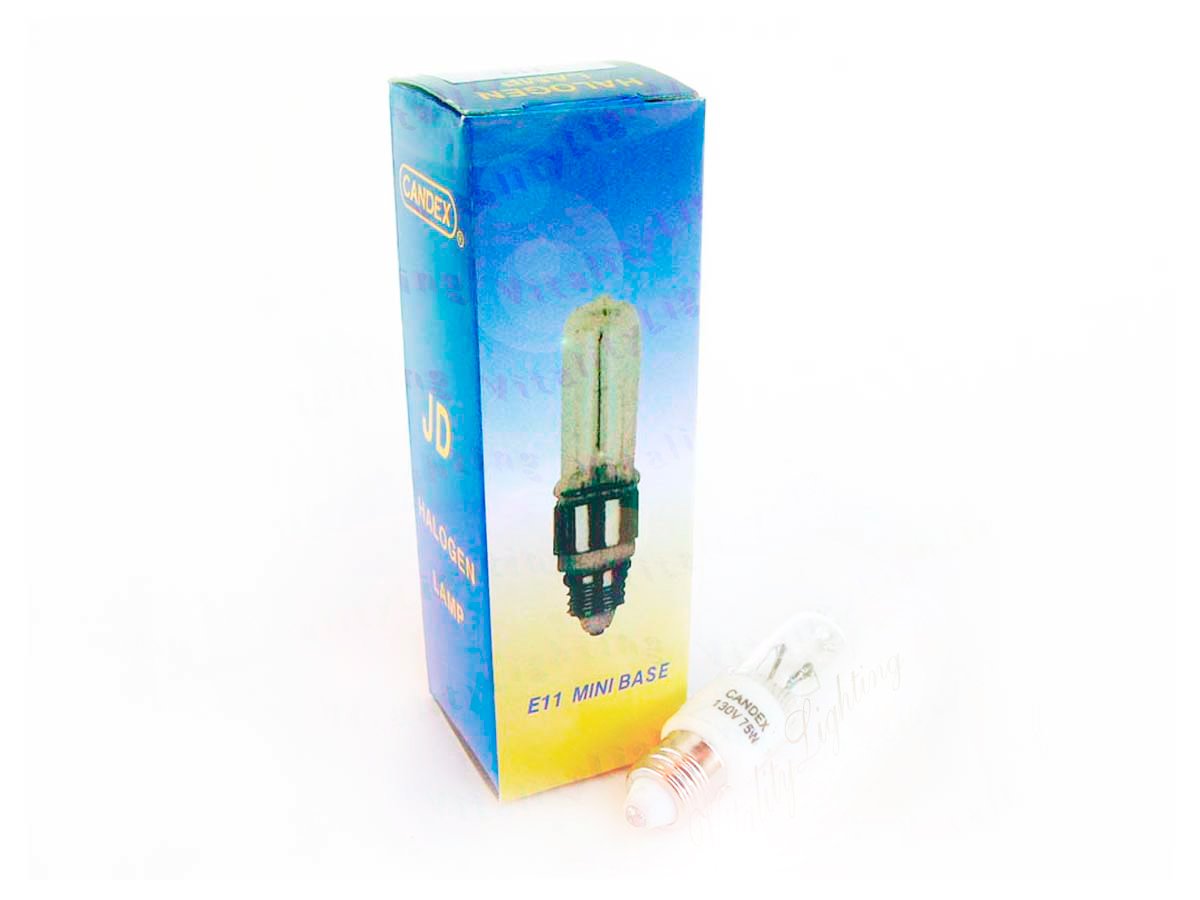 JD 75W E11 Halogen Lamp T4 Clear 75 Watts Mini-Candelabra Base 130V (6/pack)