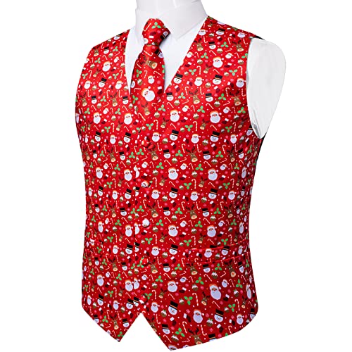 DiBanGu Mens Christmas Suit Vest for Men Holiday Theme Waistcoat Formal Vest and Tie Set with Handkerchief Cufflinks3