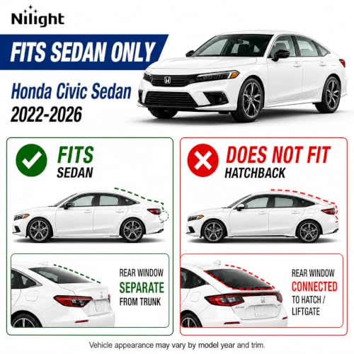 Image of Nilight Tape-On Rain Guards for Honda Civic Sedan 2022-2026, 4PCS