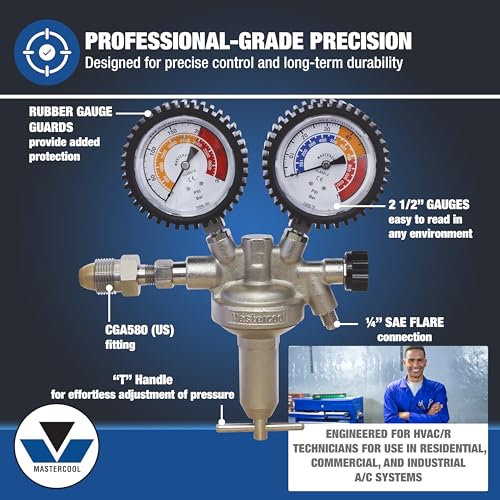 Image of Mastercool 53010-AUT Automotive Pressure Testing Kit | Includes Nitrogen Pressure Regulator, Charging Hose, Leak Testing Adapter, R134a Coupler, Blow Molded Case | Professional-Grade for Leak Testing