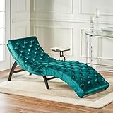 AOPNOMU Velvet Chaise Lounge Chair Indoor Button Tufted Upholstered Sleeper Sofa with Solid Wood Legs, Armless Recliner Chair for Living Room Bedroom Office 72.5' L x 24.8' Ｗ x 28' H, Teal