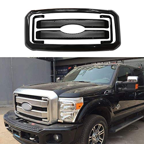 YOUNGERCAR Grille Cover for 2011-2016 Ford F-250 F-350 F-450 F-550 Super Duty Gloss Black ABS Accessories Front Grill Bumper Hood-8pcs