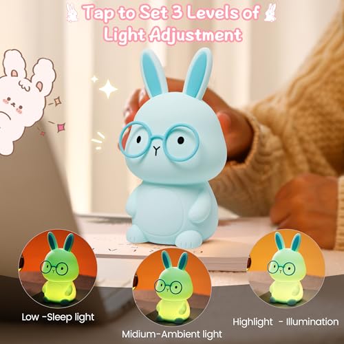 Image of FAMIDUO Bunny Night Light, Squishy Silicone Touch Rabbit Lamp for Kids Baby | Color Changing LED RGB Nursery Lamp, 3-Level Dimmable with 30Min Timer Auto-off. Xmas Easter Gift for Kids, Baby Room Decor