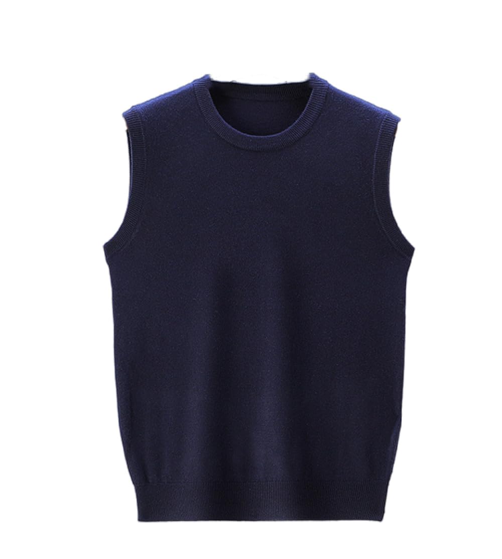 SAWEEZMens Fine Knit Vest Jumper, Sleeveless Round Neck Wool Jumper Soft Warm Argyle Knitted Sweater Waistcoat Casual Business Pullover Gilets Knitwear Tank Top,Navy Blue,XXL