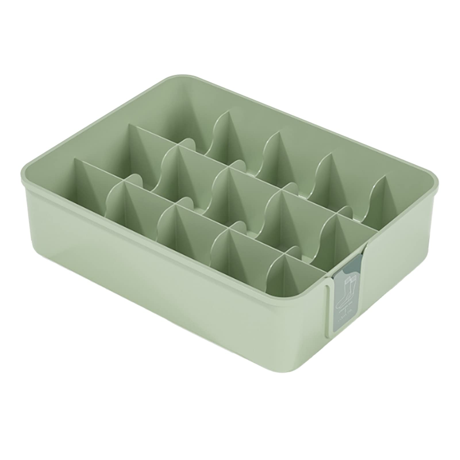 Sock Underwear Organizer, 15 Cell Divider Plastic Closet Drawer Storage Box Dresser Drawer Organizer Container for Panty Ornament Ties (Green)