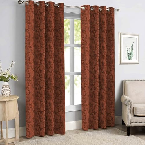 Image of Homestan Abstract Design Velvet Long Door Curtains 9 Feet Long Set of 2 with Stainless Steel Grommets for Home Decor (9 X 4.5, Rust)
