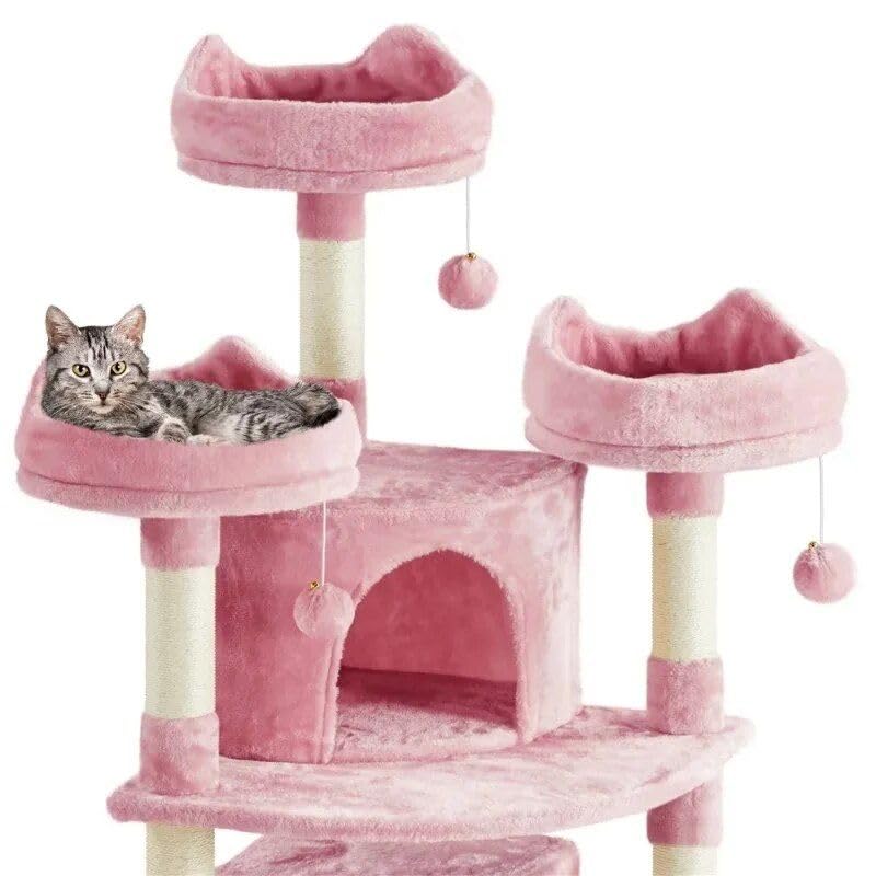Árvore Para Gatos PEQULTI 4 Em 1 - Torre Rosa 83cm Com Arranhador E Rede