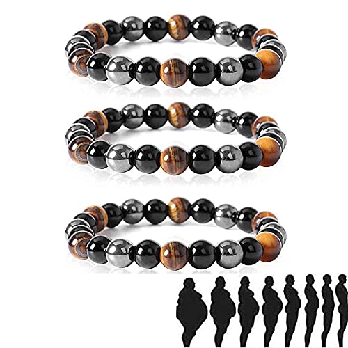 Men?s Infrared Energy Bracelet, Lymph Drainage Tiger Eye Triple Bracelet, Men Steel Hard Triple Infrared Bracelet, Triple Stone Powered Bracelet, 8/10mm Beads (10mm,3pcs)