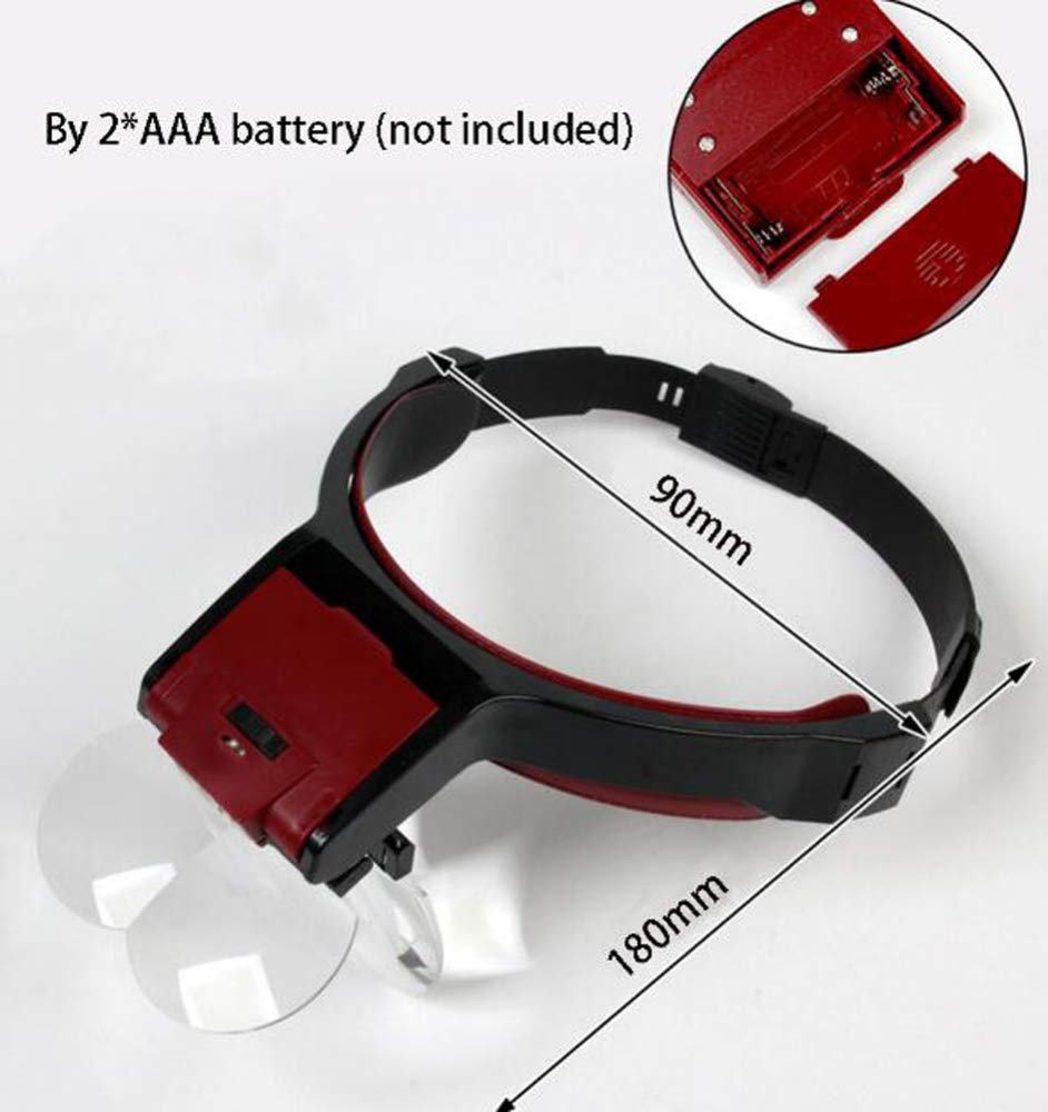 Lupa con Luz - Zoom De 1.7X, 2X, 2.5X, 3.5X con 4 Lentes Desmontables - Lupa De Cabeza con Diadema Manos Libres para Pasatiempos, Lectura, Joyería, Manualidades, Relojerí,