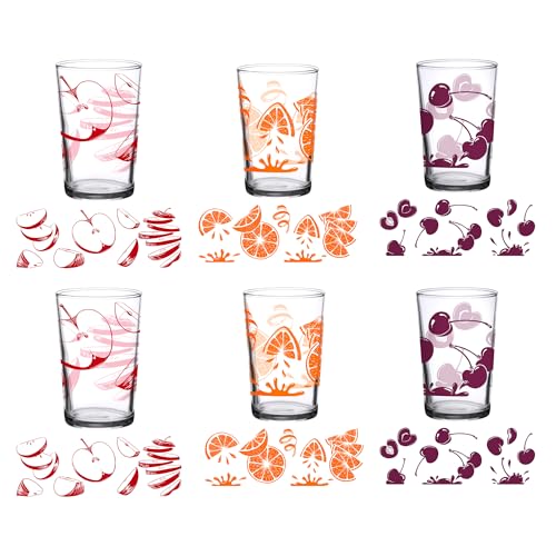 DOWN TO EARTH BASICS Vintage Drinking Glass Cups for Juice Variety Pack Apple, Orange and Cherry, 7 oz