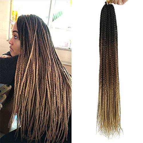 Box Braids Crochet Hair 6Packs Crochet Box Braids Pre-looped Synthetic Hair Crotchet Braids Hair 22 Inch (Ombre Brown)