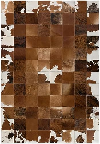R&RENXIA Tapis Patchwork en Peau de Vache Tapis rectangulaire Tapis de décoration de Salon en Cuir de Vache Grande Surface Sol antidérapant Facile à...
