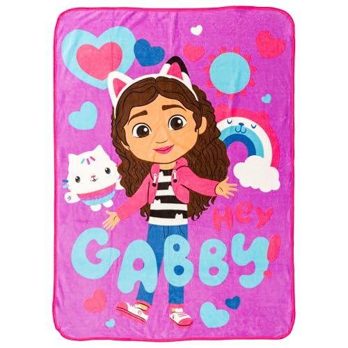 Silver Buffalo Gabby's Dollhouse 180gsm Screen Print Flannel Fleece Throw Blanket Featuring Gabby and Cakey, 45" x 60"