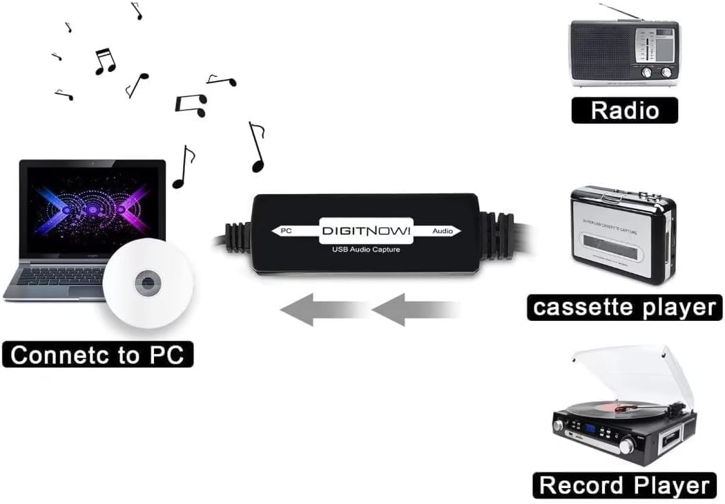 USB 2.0 Digital Audio Capture Card für Vinyl-Schallplatten, Audio Grabber für Kassetten zu digitalen MP3-Konverter, Unterstützung Win7/8/10 XP Mac OS