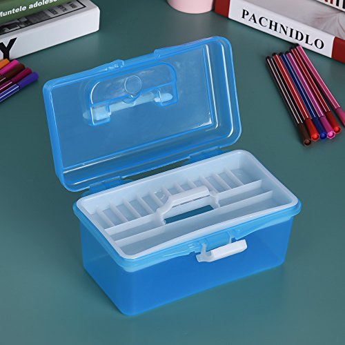 Image of Storage Container Organizer 2 Layer Stackable Portable Plastic Bin with Handle for Stationery Sewing Jewelry Beauty Supplies (Blue)