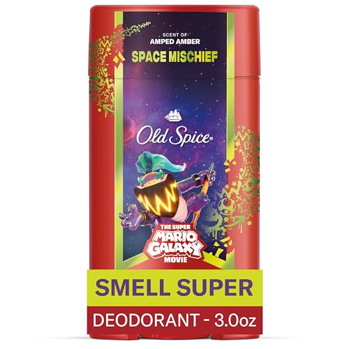 Image of Old Spice Aluminum Free Deodorant for Men, Old Spice x The SuperMario GalaxyMovie, 24 /7 LastingFreshness, Lasting OdorProtection, Smell Super w /Space Mischief, Amped AmberScent, 3 Ounce(Pack of 12)