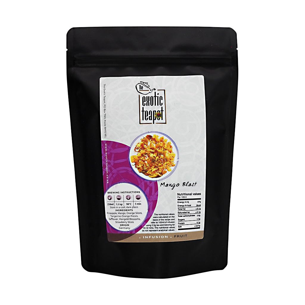 The Exotic Teapot – Mango Blast Infusions, 200g Pouch of Loose Fruit Tea Leaves, Exotic Mango Blend