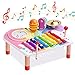 Xilofono in Legno per Bambini |Strumento Musicale Giocattolo per Bambini con compreso xilofono color arcobaleno, mazze sicure, sonaglio, gong, giocattolo e tamburo di legno Gioco educativo