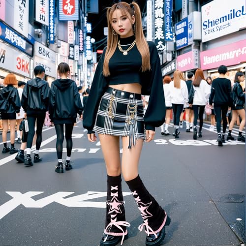 Junely 2 Pairs Leg Warmers for Women Kawaii Leg Warmer Cute Legwarmers Japanese Socks Halloween Goth Emo Gyaru Accessories2