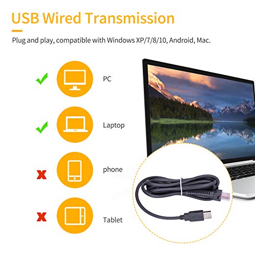 Handheld 1D Barcode Scanner USB Wired Bar Code Reader Manual Trigger/Auto Continuous Scanning Suppor