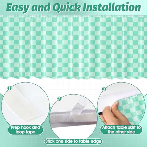 Image of 9FT Green Checkered Table Skirt Ruffle Colorful Teacher Desk Skirts for Classroom Decorations Rectangle Table Cover Skirt for Back to School Party Supplies Kindergarten Office Dorm Bookcase Cabinet