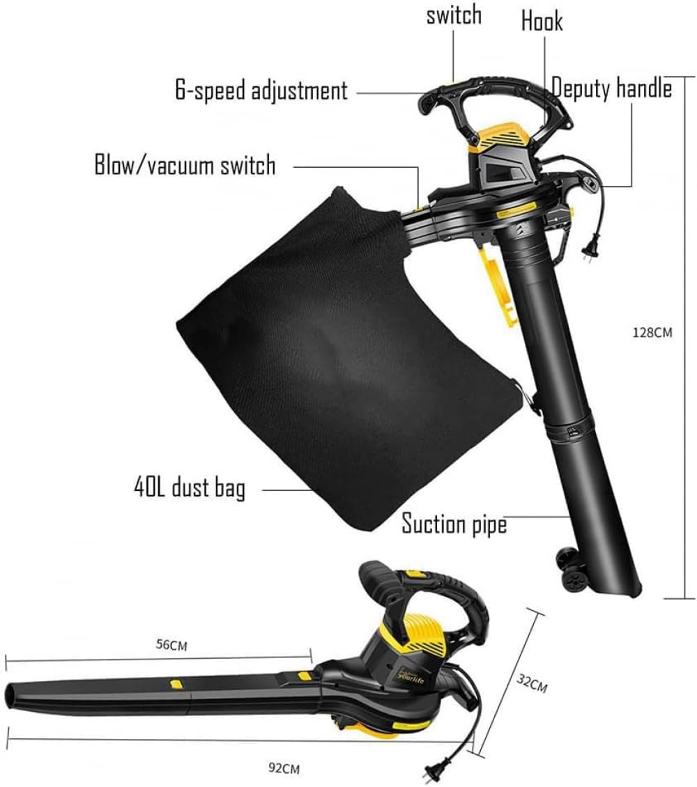 Aspiradora eléctrica de jardín, soplador de hojas de 3800 W y trituradora al vacío, bolsa de colección de 40 L, relación de trituración 16:1 para hojas, astillas, polvo, desechos