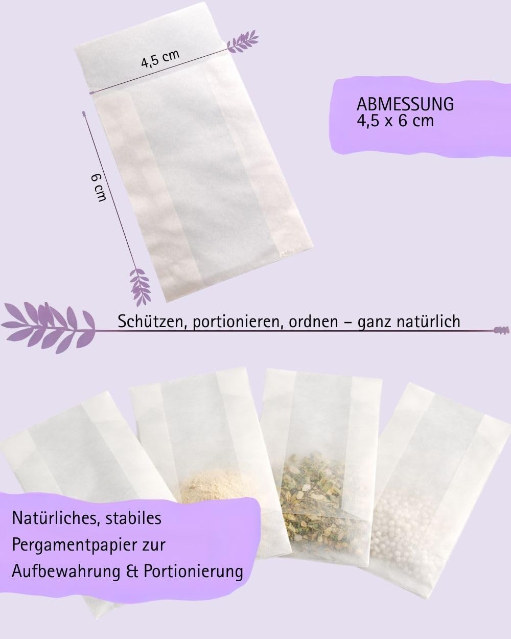 Sachets en papier parchemin 6 x 4,5 cm fond plat lot de 50