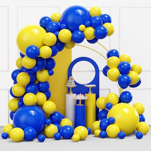Image of YMSZ Blue and Yellow Balloons Arch Kit, 134pcs Royal Blue and Yellow Balloons for Birthday, Graduation, Baby Shower Party Decorations