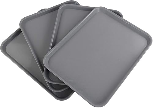 Miniatura 4 de Bandeja rectangular de comida rápida, bandejas de café estándar para cafetería, 17.2 x 13.5 pulgadas, juego de 4 (gris)