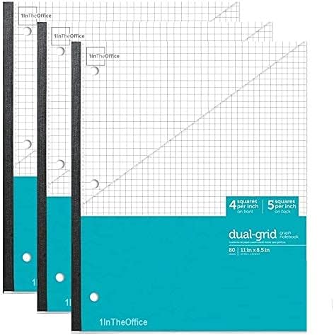 1InTheOffice Graph Ruled Notebook, Graph Wireless Notebook, Graph Paper Notebook, Teal Colored Quad Ruled Notebook 8.5" x 11", 3 Pack