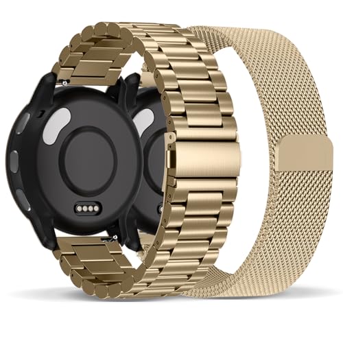 Compatible with Garmin Venu 3S Watch Band/Venu 4 41mm/Venu 2S 18mm Stainless Steel 2 Pack Metal and Mesh Bracelet Strap Wristband for Forerunner 255S/265S/Vivoactive 4S/Move 3S Women Men Accessory