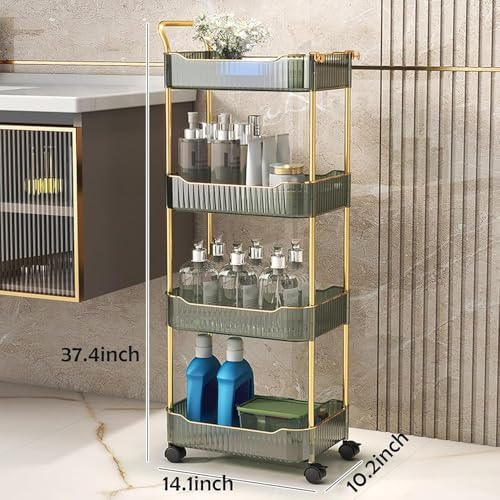 Acrylic Rolling Utility Cart, Multi-Purpose Storage Trolley for Bathroom & Kitchen Organization, Mobile Shelves with Lockable Wheels & Convenient Handle