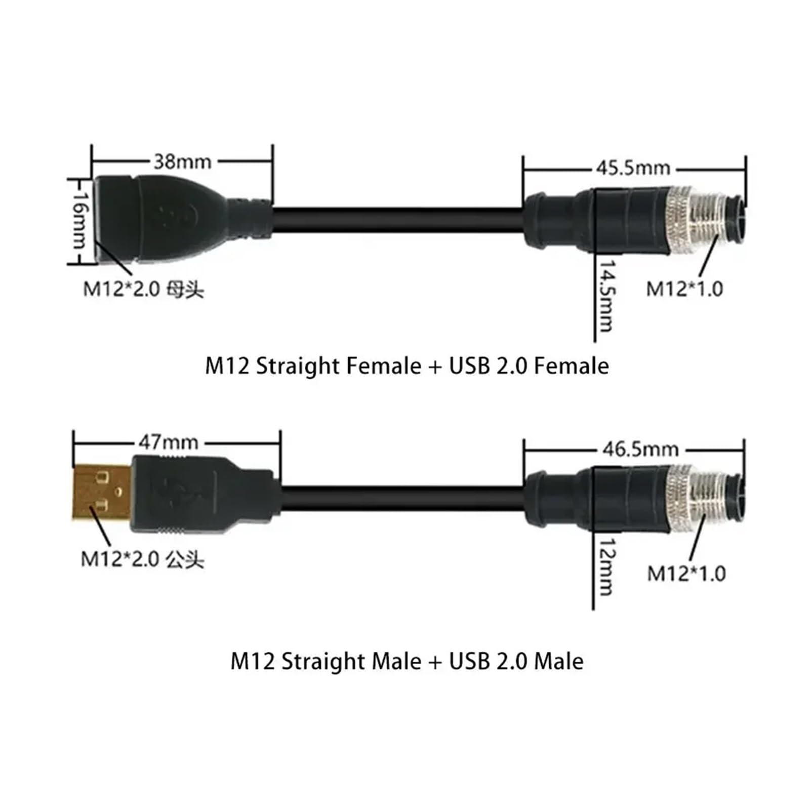 Kabel łączący USB 2.0 do M12 4 5 Pin do kabla USB do skanera kamera przemysłowa wtyczka przewodu USB do M12 męski żeński przedłużacz(Lavender,TYPE-B_4 PIN_3 METERS)