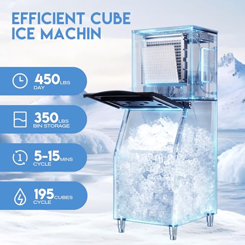 Image of Coolake Commercial Ice Maker Machine 450lbs /24h, Industrial Ice Machine with 350 lbs Storage, Self-Cleaning LCD Panel Stainless Steel Freestanding Ice Maker for Party Bar Office Business, ETL Approval