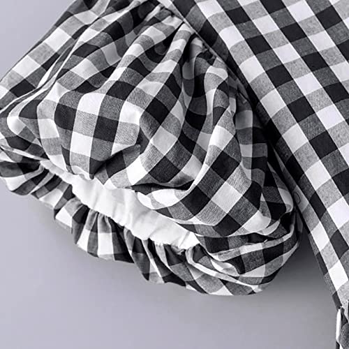 Baby Girls Summer Crewneck Puff Short Sleeve Plaid Blouse Shirt Toddler Kids Ruffle Peplum Smock Crop Tops Trendy Soft3