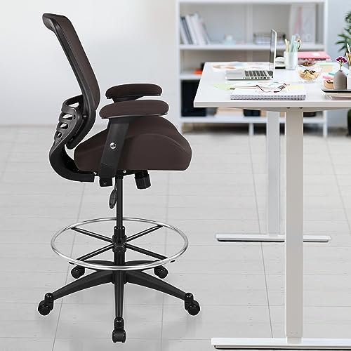 Image of BOLISS 400lbs Mesh Ergonomic Drafting Chair,Tall Office Chair, Standing Desk Chair,Height Adjustable Armrest,Lumbar Support,Foot Ring,Swivel Computer Task Chair(Brown)
