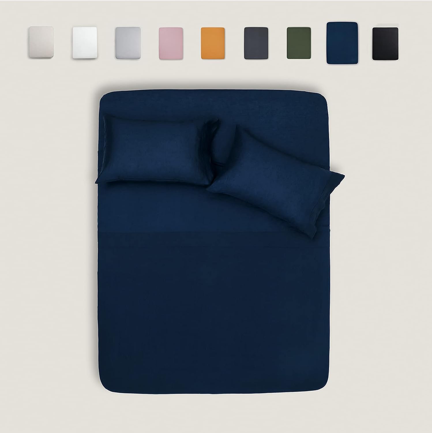 TOSMO Pure Linen Sheets Set, 100% French Natural Linen Flax Bedding 4pc Set(Queen, 1 Flat Sheet, 1 Fitted Sheet,2 Pillowcases)- Black: Kitchen & Dining