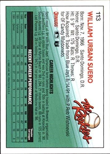 Miniatura 2 de 1992 Donruss Rookies #113 William Suero MLB Baseball Trading Card