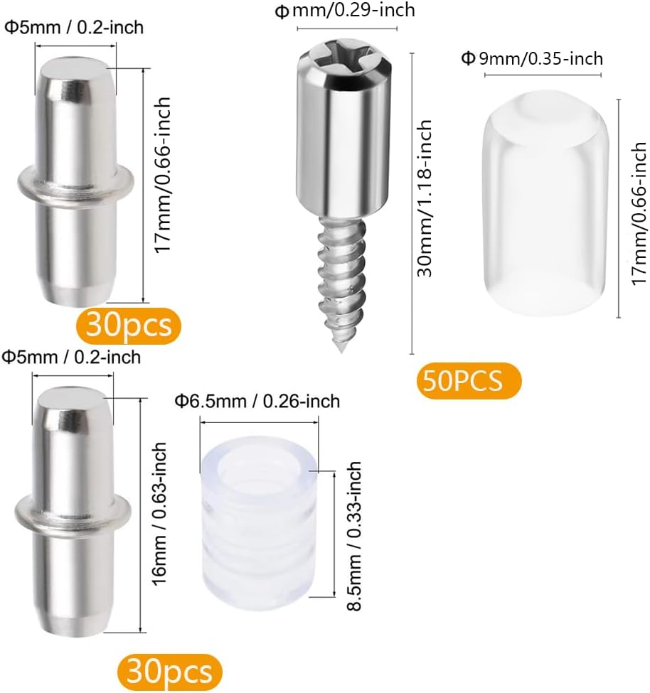 Shelf Pegs 5mm Shelf Pins 110 Pack Cabinet Support Replacement Pegs 3 Styles and Self Tapping Screws Laminate Support for Shelves bookcases