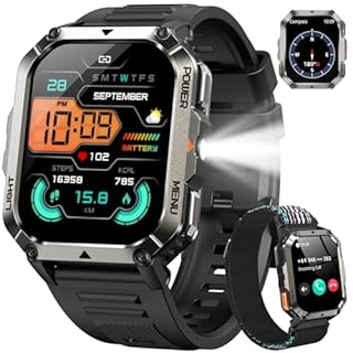 Military Smart Watch for Men(Answer/Make Calls),2.01"Fitness Watch with Compass/Flashlight/100 Days Battery/Heart Rate/SpO2/Sleep Monitor/100+ Sports/IP68 Waterproof,Outdoor Smartwatch for Android iOS