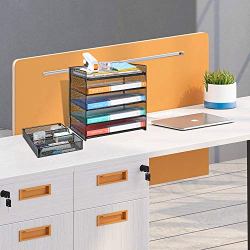 Veesun Paper Letter Tray Organizer, Mesh Desk File Organizer with a Sliding Drawer and 4 Tier Shelf Sorter,Black