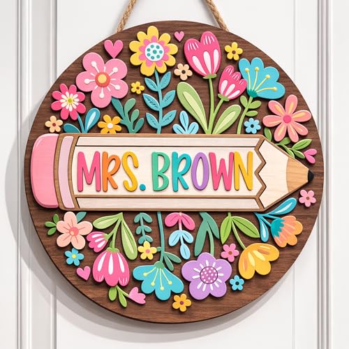 FAMITRENDZ Personalized Teacher Door Sign with Name Custom Wooden Welcome Teachers Sign Classroom Door Hanger for Teachers Teacher Appreciation Gifts Back to School Gifts Classroom Decorations 7
