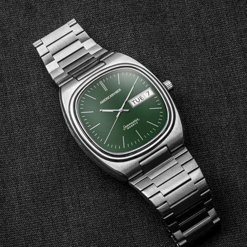 Image of AMERICANVIBER Men's Stainless Steel Classic Analog Watch, Casual & Business, with Cushion Case Dial and Day-Date Display