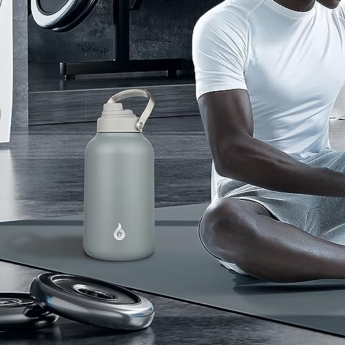 Image of BJPKPK 1 Gallon Water Bottle Insulated, Dishwasher Safe 128oz Large Water Jug with Metal Handle & BPA Free Spout Lid, Stainless Steel Metal Jug for Gym, Sports & Hiking, Grey