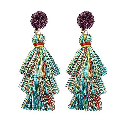 Rainbow Tassel Earrings for Women - Colorful Layered Tassle Dangle Drop Earrings
