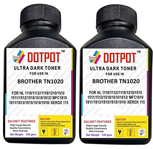 Dotpot TN1020 Toner Powder Bottle for USE in Brother HL-1110,HL-1111, HL-1112, HL-1118, DCP-1510, DCP-1511, DCP-1512, DCP-1518, Fuji-Xerox DP P115B Printers Pack of 2 (B095K54PCS) Amazon Price History, Amazon Price Tracker