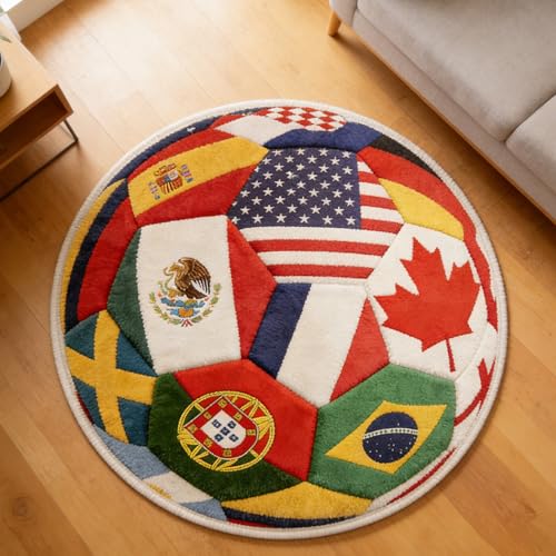 World Cup Soccer Rug 2026 Football Rug Themed Football Area Rugs Soft Soccer Room Decor for Bedroom Man Cave Living Room Floor Mat Flag of All Nations Merchandise Carpet Decorations 20in x 20in