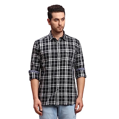 Image of Parx Men's Pure Cotton Checks Pattern Slim Fit Semi Cutaway Collar Full Sleeve Casual Shirt