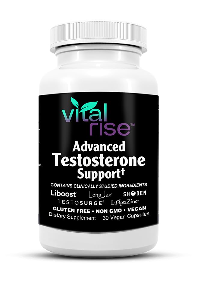 Vital Rise Suplemento para testosterona com feno-grego, tongkat ali, ashwagandha e damiana, 30 cápsulas